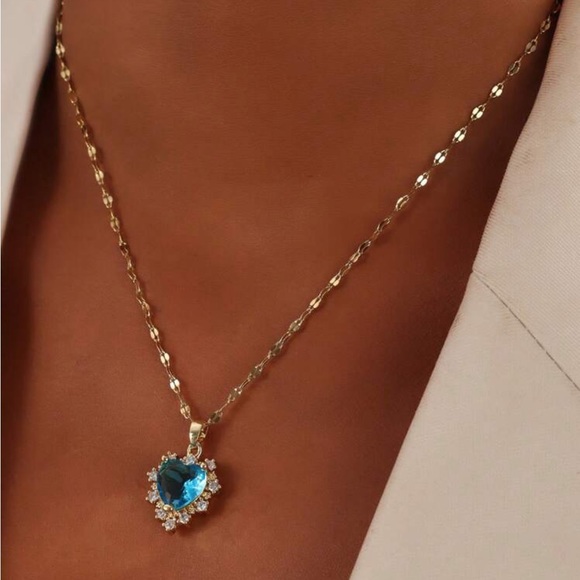 Jewelry - Gold plated stainless steel blue heart necklace